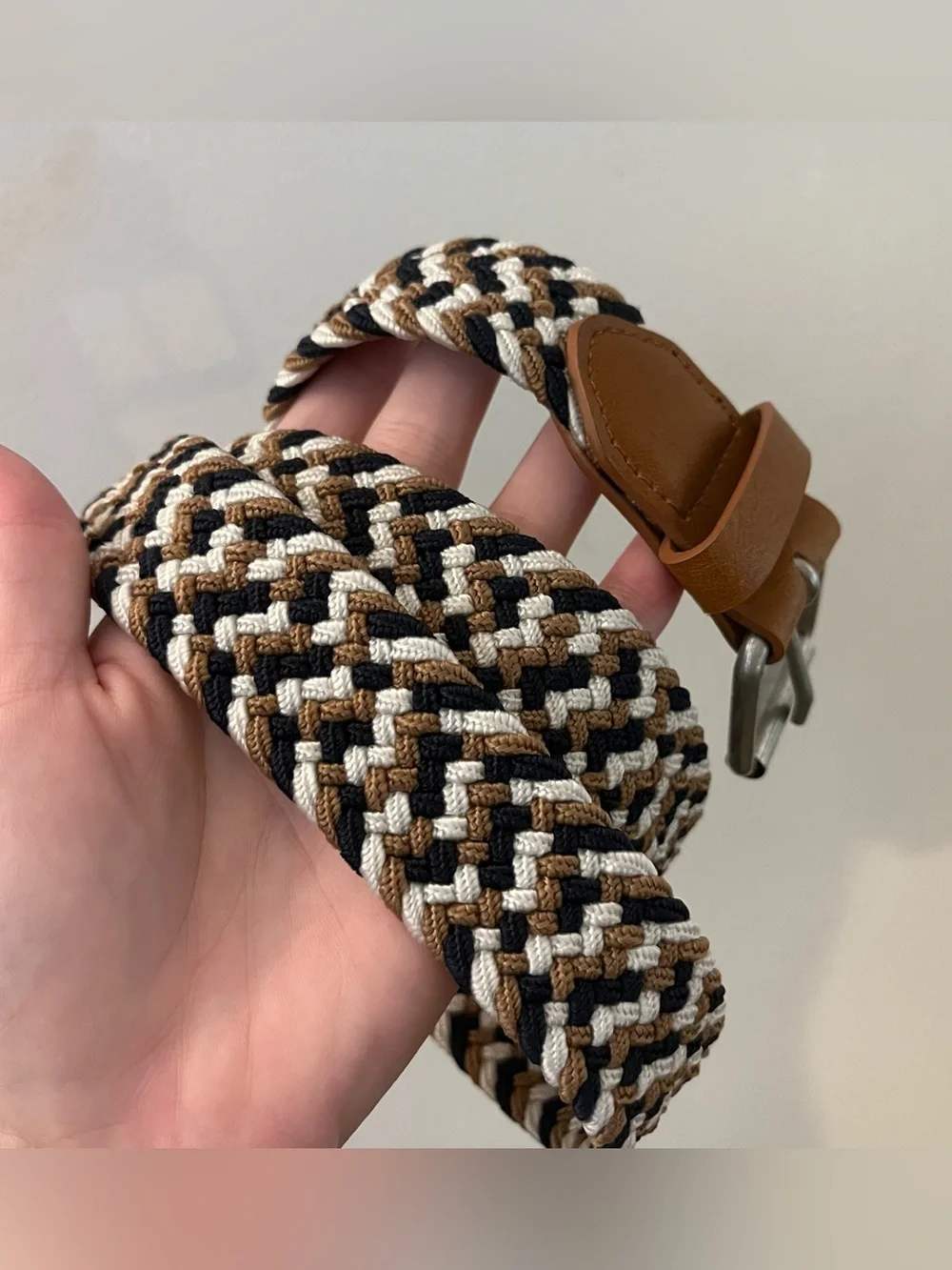 Adjustable Woven Belt Stretchy Preppy Classic Nautical Coastal Brown White Blue